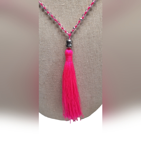 Hot Pink Buddha Tassel Beaded Necklace - Picture 5 of 14